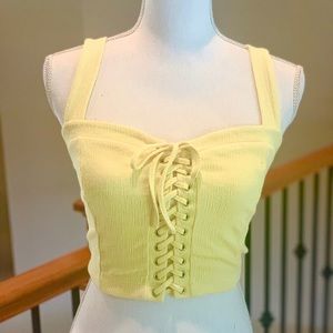 Forever 21 Yellow Lace-up Crop Top